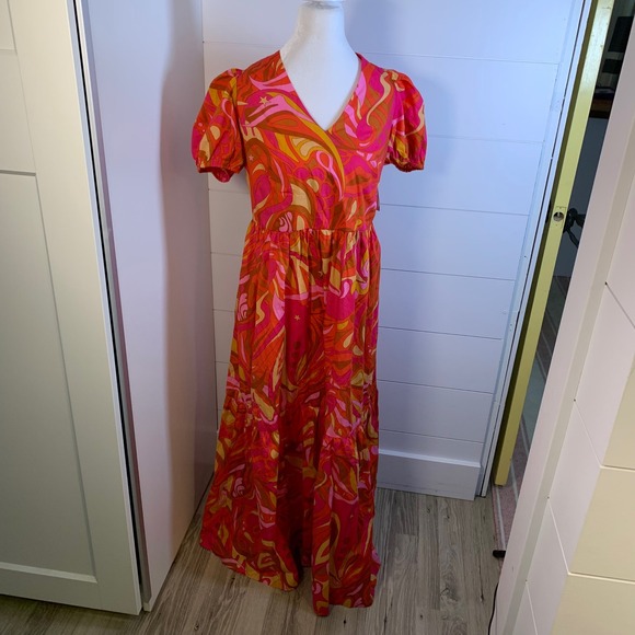 1. State Dresses & Skirts - NWT 1. State Maxi Dress Cutout Back Pink Orange Retro P
Puff Sleeve Women L Boho